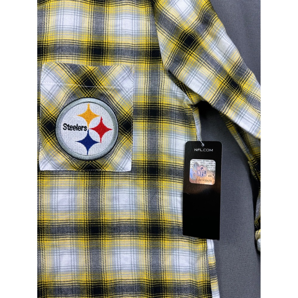 NFL Team Apparel Pittsburgh Steelers Plaid Sleep Shirt Women Medium Yellow Black